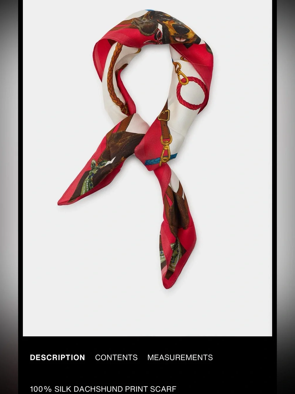 Zara 100%  silk scarf, dauschaund print, 55x 55 cm, multicolored